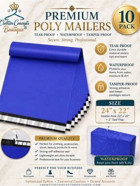 10-Pack Premium 24” x 22” Waterproof Tear-Proof Poly Mailers